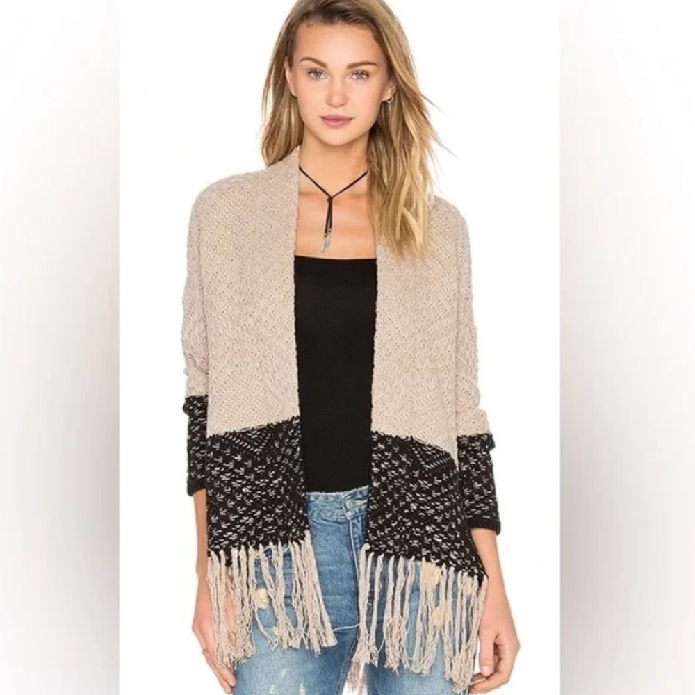 BCBGMaxAzria Eliana Fringe Knit Open Front Cardigan Sz XS/S